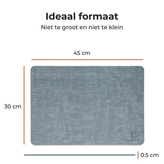 Castagnola Lederlook Placemats - Antislip Placemat van Kunstleer - Waterafstotende Onderlegger - Onderzetter - Placemats kunststof - 6 Stuks - 45 x 30 cm - Gemêleerd Blauw