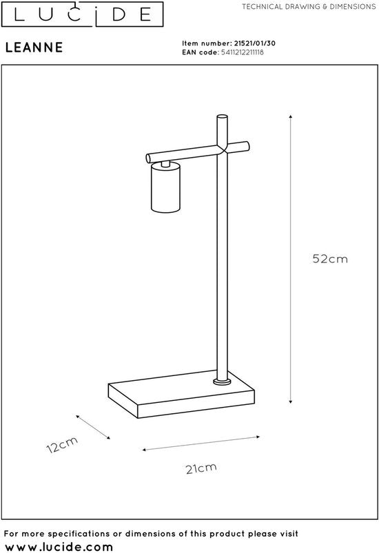 Lucide LEANNE - Tafellamp - 1xE27 - Zwart