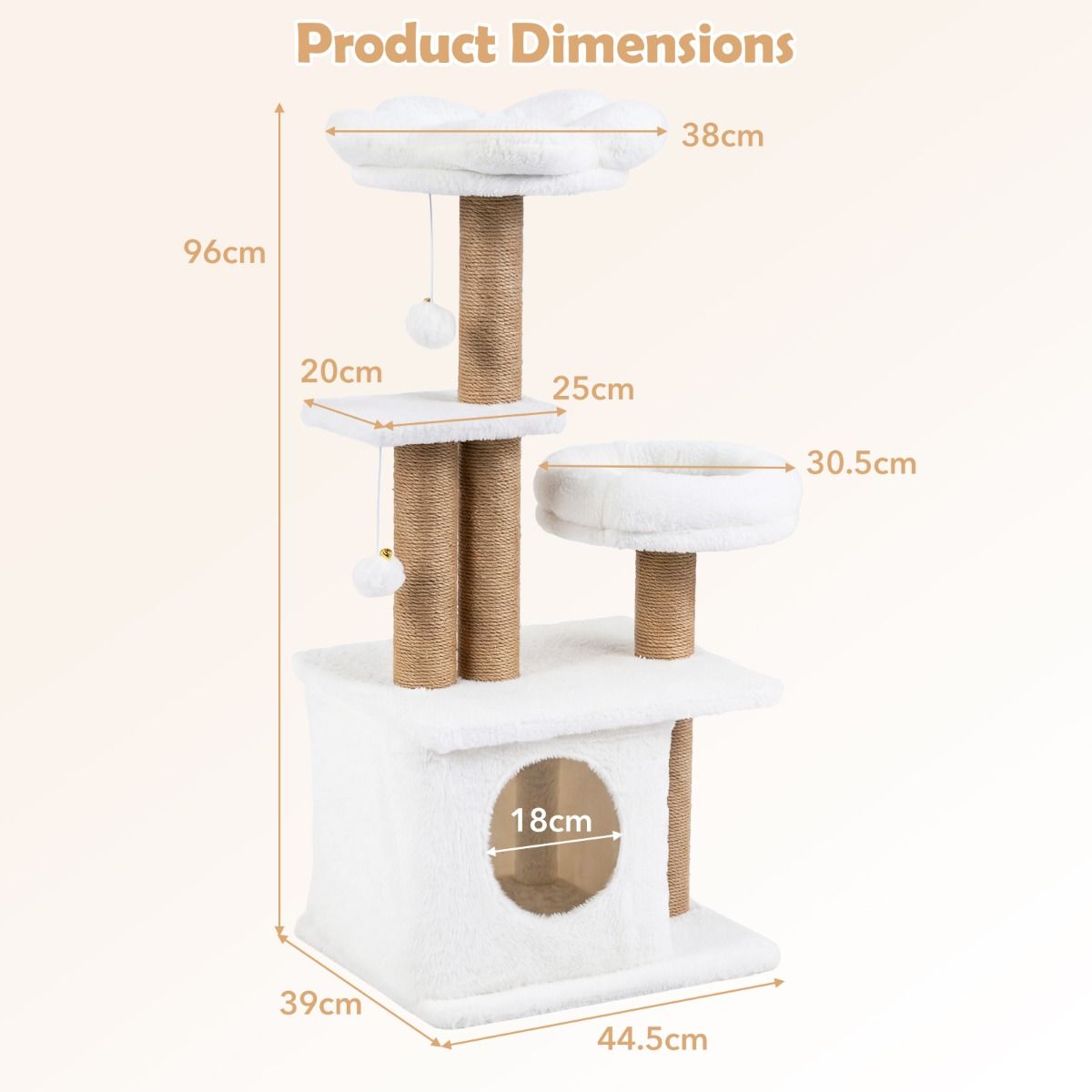 Coast Kattenkrabpaal - bloemvormig uitkijkplatform - kattenhuisje en bed - beige 96 cm