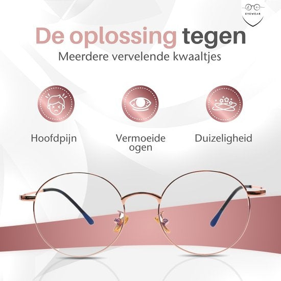 LC Eyewear Computerbril - Blauw Licht Bril - Blue Light Glasses - Beeldschermbril - Metaal - Unisex - Rose Gold