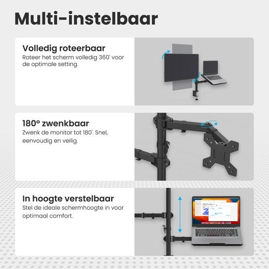 Auronic Monitor Arm - 2 Schermen - 13 tot 27 Inch - Verstelbaar - Staal - Zwart