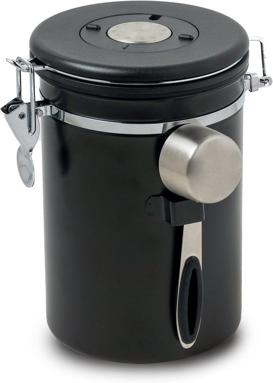 Castagnola Koffie Bewaarbus 1,8L - Mat Zwart - Luchtdicht met CO2-uitlaat - 600 gram - 12,5 x 12,5 x 19 cm