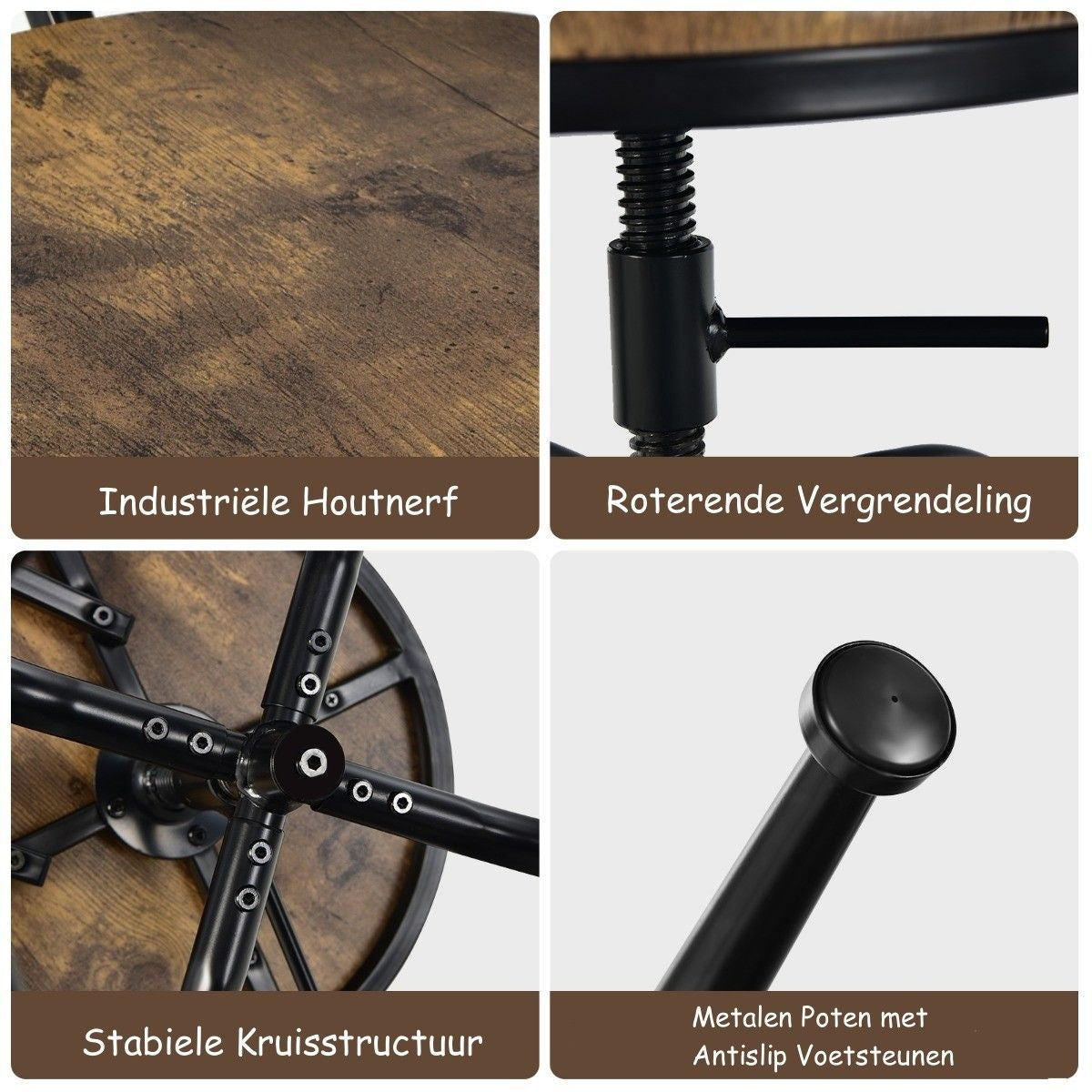 Coast Barstoel set van 2 - Industrieel - Draaibaar - Max. 150 kg - 54 x 54 x 106 cm - Bruin