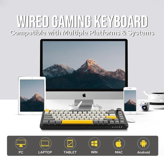 Ajazz AK820 MAX HE - 75% Bedraad RGB Gaming Toetsenbord - Hall Effect Rapid Trigger Mechanisch Toetsenborden - Gasket - Hot Swap - 8K Hz Polling Rate - QWERTY Toetsenborden - 82 Keys - Maanlicht geel