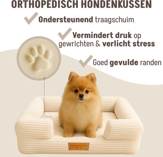 By Cee Cee Orthopedische Hondenmand – Orthopedisch Hondenkussen – Hondenbed – Ribstof - Voor Kleine Honden - Beige - 80x55