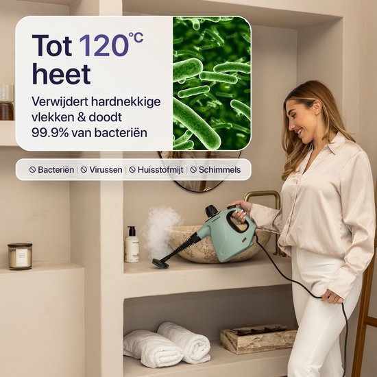 LUMAN 16 in 1 Stoomreiniger C3 - Stoomvergrendelingsfunctie - Handstoomreiniger - Handstomer - Vlekkenreiniger - Tapijtreiniger - Incl. Opbergtas en 16 Opzetstukken - 1050 Watt - 450 ML - Groen
