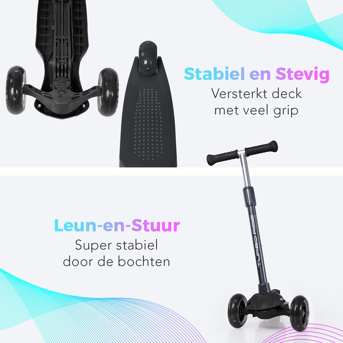 LifeGoods TurboRide Kinderstep - Stap 5-8 Jaar - 3 Lichtgevende Wielen - Jongens/Meisjes - Zwart