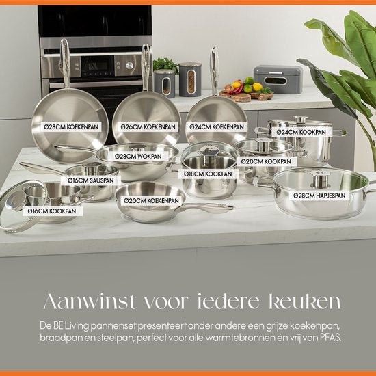 ELLE Gourmet Classique RVS Wokpan met Deksel - Ø 28 cm - PFAS vrij - Inductie