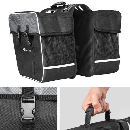 TecTake - Dubbele Fietstas - 35 l - Zwart/Grijs