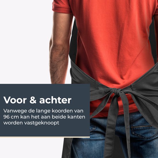 Keukenschort - Water- en vuilafstotend - Professioneel Kookschort - Schort voor Dames en Heren - Horeca Sloof - Unisex - Verstelbare Gesp - Extra Grote Vakken - Grijs