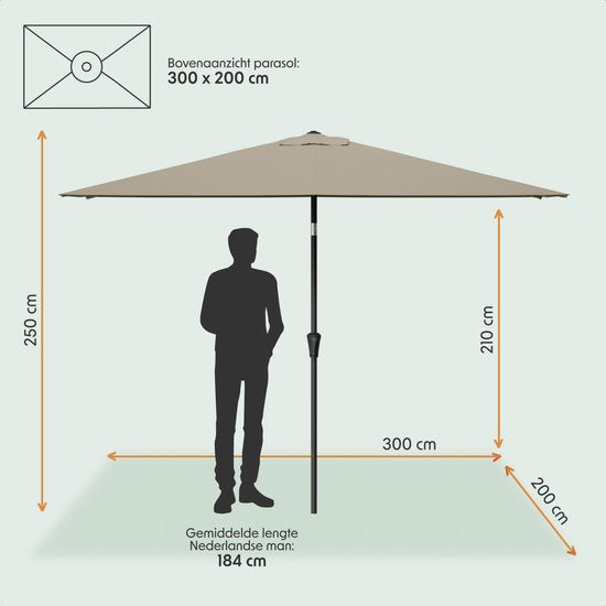 LifeGoods Parasol - Tuin - 200x300cm - 30° Kantelbaar - Waterdicht - UPF50+ - Taupe