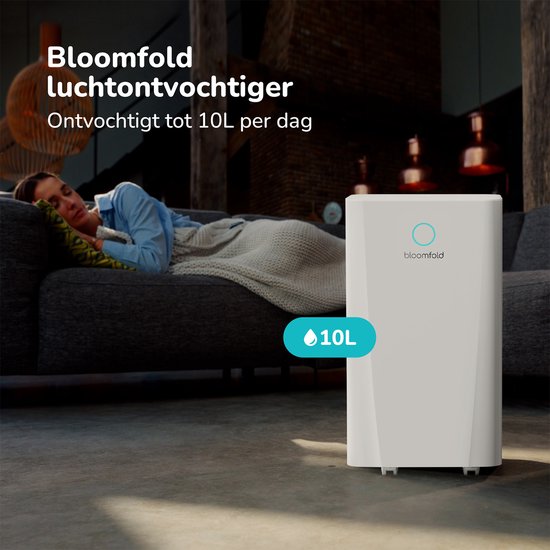 Bloomfold Luchtontvochtiger - 10L per Dag - Woonkamer, Slaapkamer, Kelder & Badkamer - Luchtontvochtiger - Wit