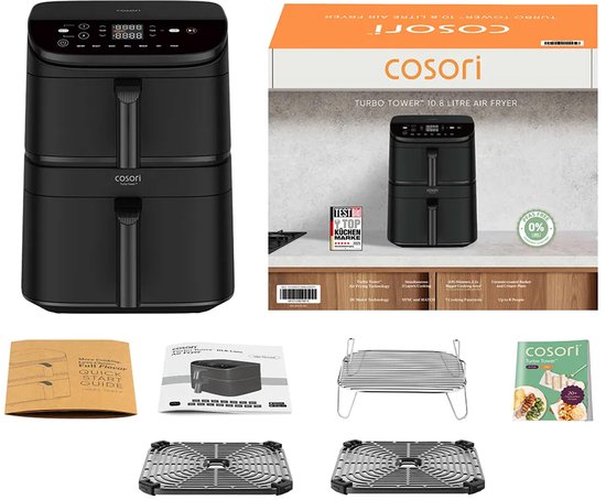 Cosori CAF-DC121-AEUR Dubbel 10,8 l Vrijstaand 2630 W Heteluchtfriteuse Zwart