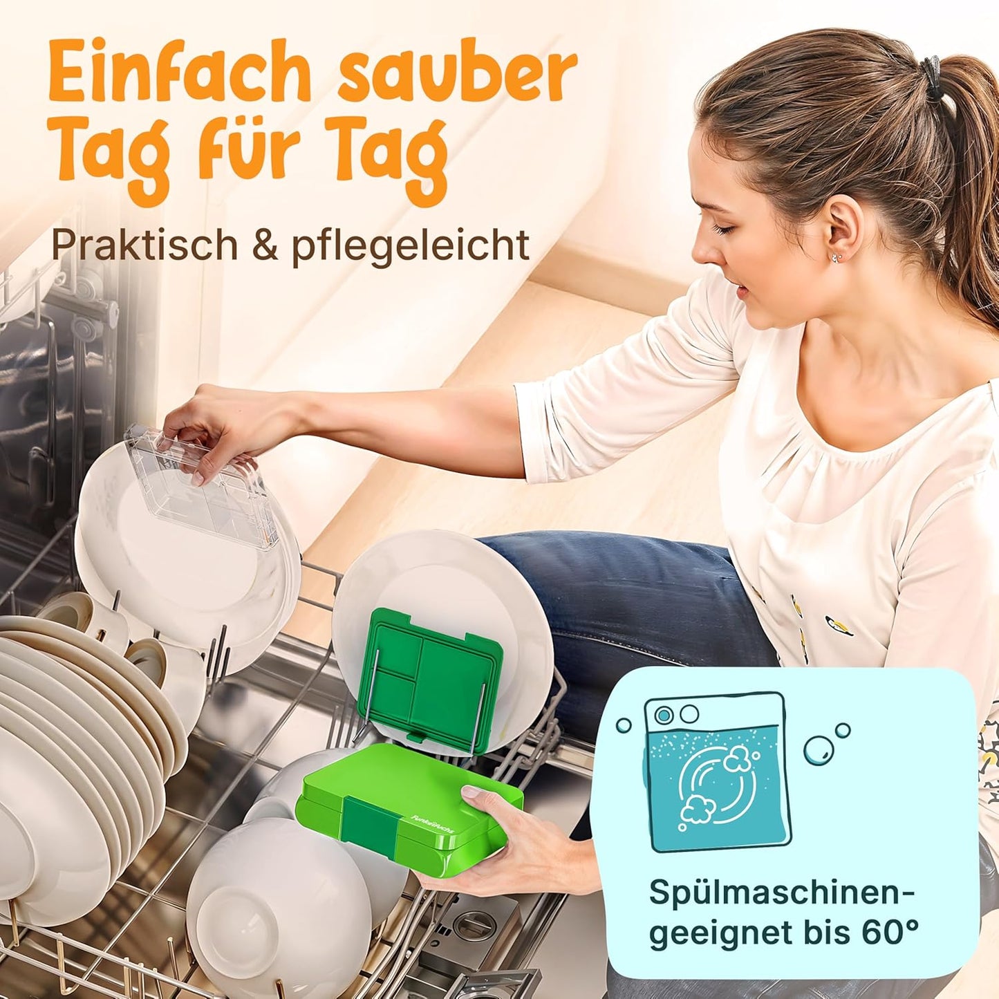 Funkelfuchs® - Lunchbox kinderen met vakjes - 500ml, groen - Lunchbox ster, klein - Snackbox, snackbox, broodtrommel, maaltijdbox, bentobox kinderen - voor school, kleuterschool en kinderdagverblijf