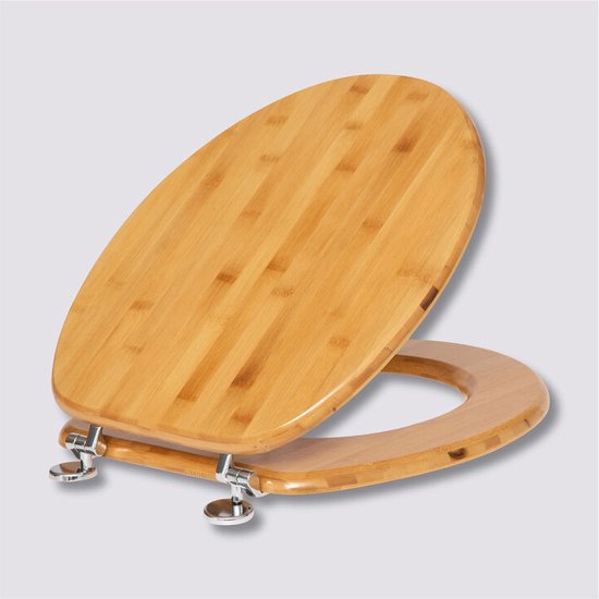 5Five Toiletbril Woody - bruin - Bamboe hout - universeel - standaard wc bril - zinken scharnieren