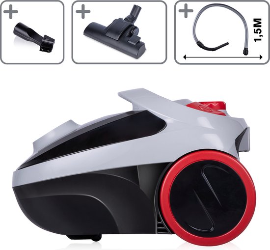 Dirt Devil Stofzuiger met Zak DD2001 - HEPA 10 Filter - 2 Opzetstukken - 800W - Grijs/ Rood