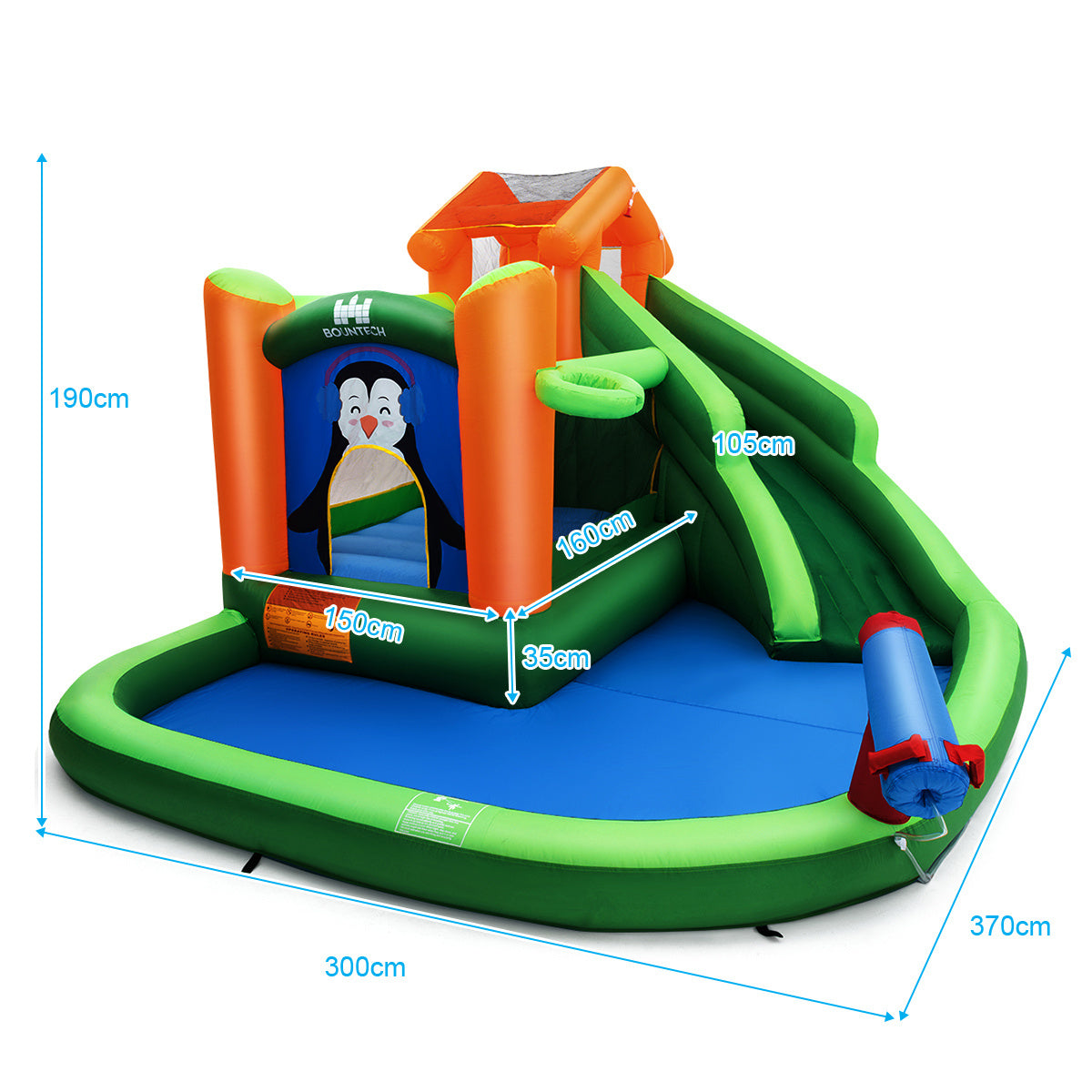 Coast Springkussen Waterpark Pinguïn – 370 x 300 x 190 cm – Met Glijbaan, Zwembad en Waterkanon