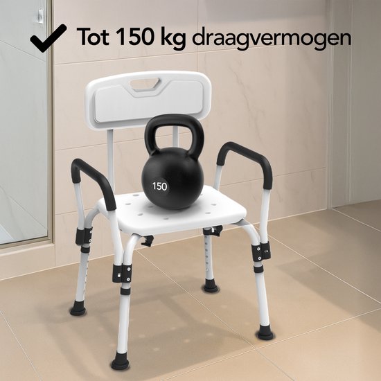 Brixy Douchestoel Met Afneembare Rugleuning En Armleuning - Anti Slip - Verstelbare Hoogte - Max. 150 kg - Douchekruk