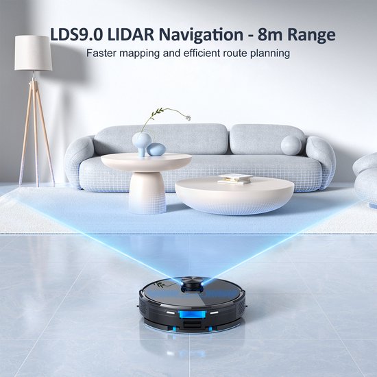 Lubluelu SL60D Robotstofzuiger met LDS9.0 LiDAR – 4000Pa Zuigkracht – 2-in-1 Stofzuiger & Dweil – App & Spraakbesturing