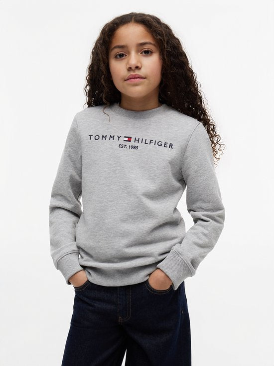 Tommy Hilfiger Essential Sweatshirt Kids - Lichtgrijs Melange - Maat 14 - Biologisch Katoen