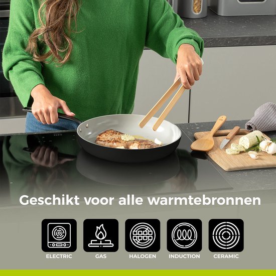 BE Living Essential Koekenpan - Ø 24 cm - Keramisch - PFAS vrij - Inductie - Zwart