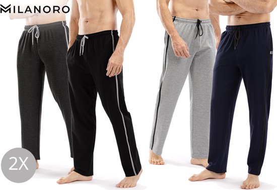 Milanoro - Set van 2 sportieve, comfortabele joggingbroeken voor heren - Marineblauw/Antraciet - S