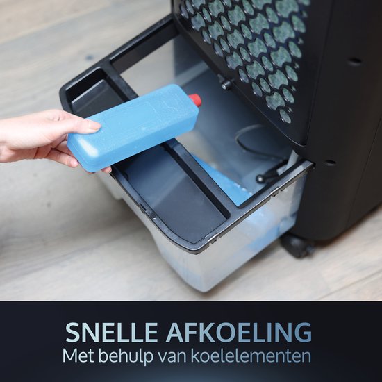 JAP Appliances Edmonton - 4 in 1 Aircooler, Ventilator, Ionisator en luchtbevochtiger - Met afstandsbediening en timer - Luchtkoeler Inclusief 2 koelelementen - Mat zwart
