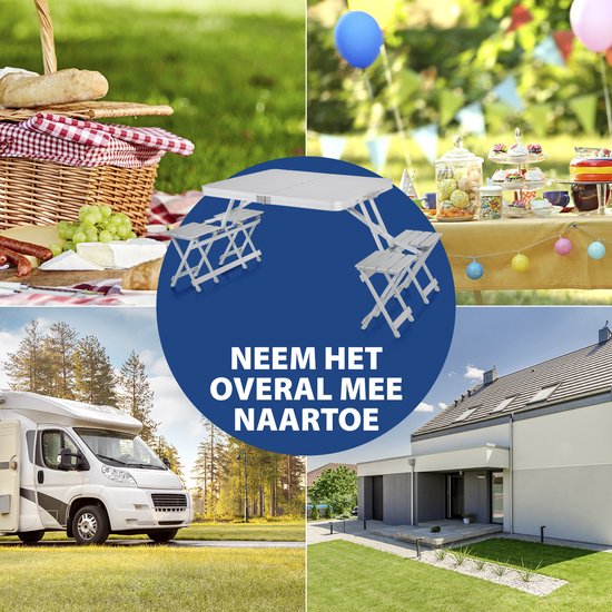 Campart Campingtafel TA-0875 - Picknicktafelset 4 personen - Picknick tafel inklapbaar en gemakkelijk mee te nemen - Weerbestendig - Wit