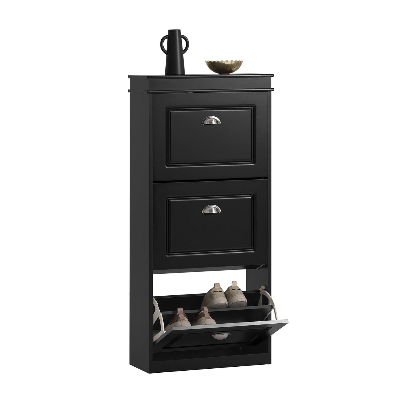 SoBuy Schoenenkast met 3 lades - Smal - MDF - Max. 45 kg - 53 x 24 x 117 cm - Zwart
