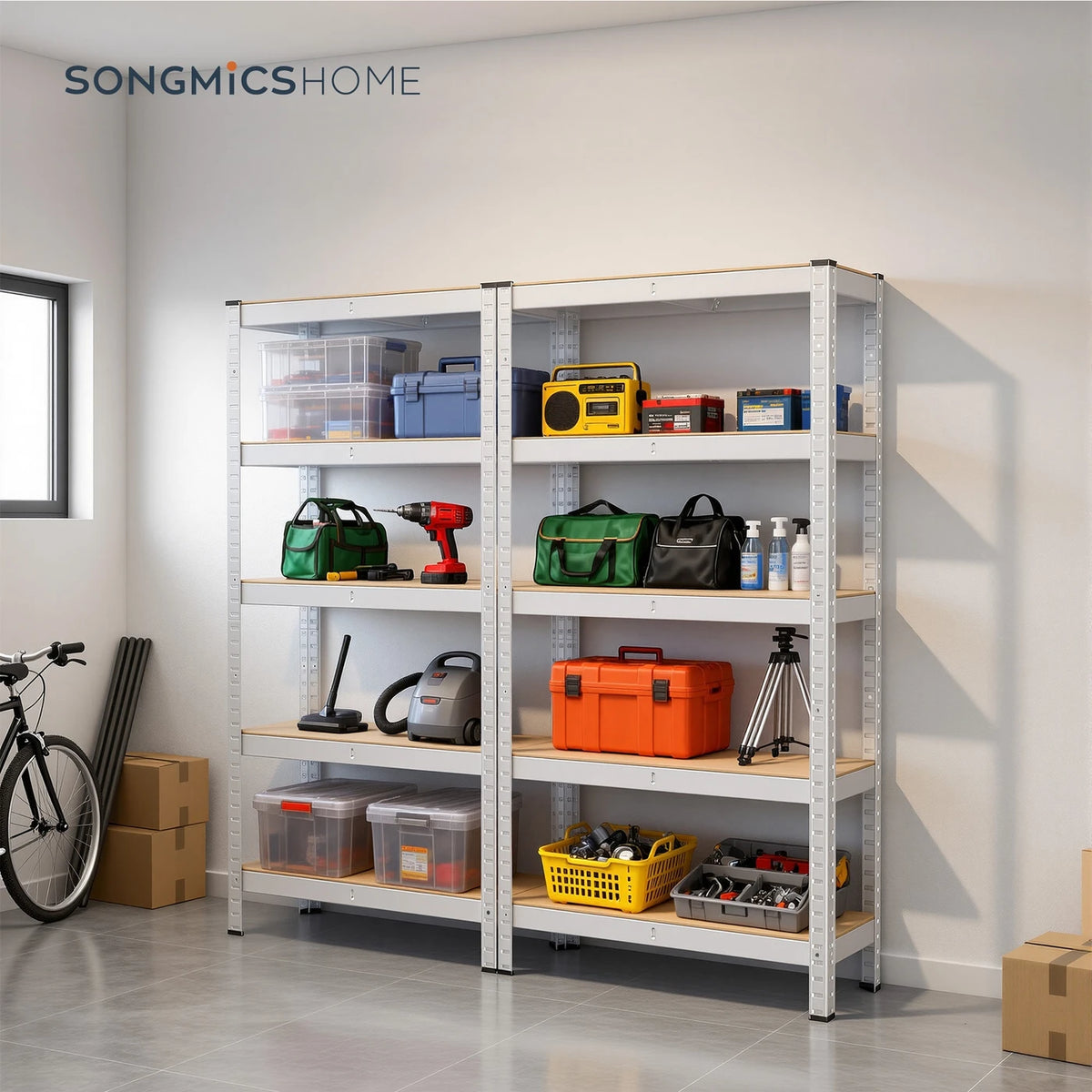 Joyfurnos Opbergrek Set van 2 - Zilver - 5 Legborden per Rek - 650 kg per Rek - Boutloze Montage - 75 x 30 x 150 cm