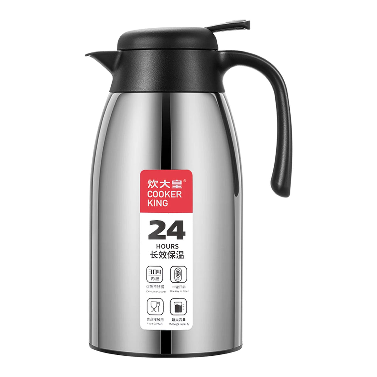 COOKER KING Thermoskan voor Heet Water - 2,2 Liter - RVS 304 - Vacuümisolatie - Zwart/Multicolor