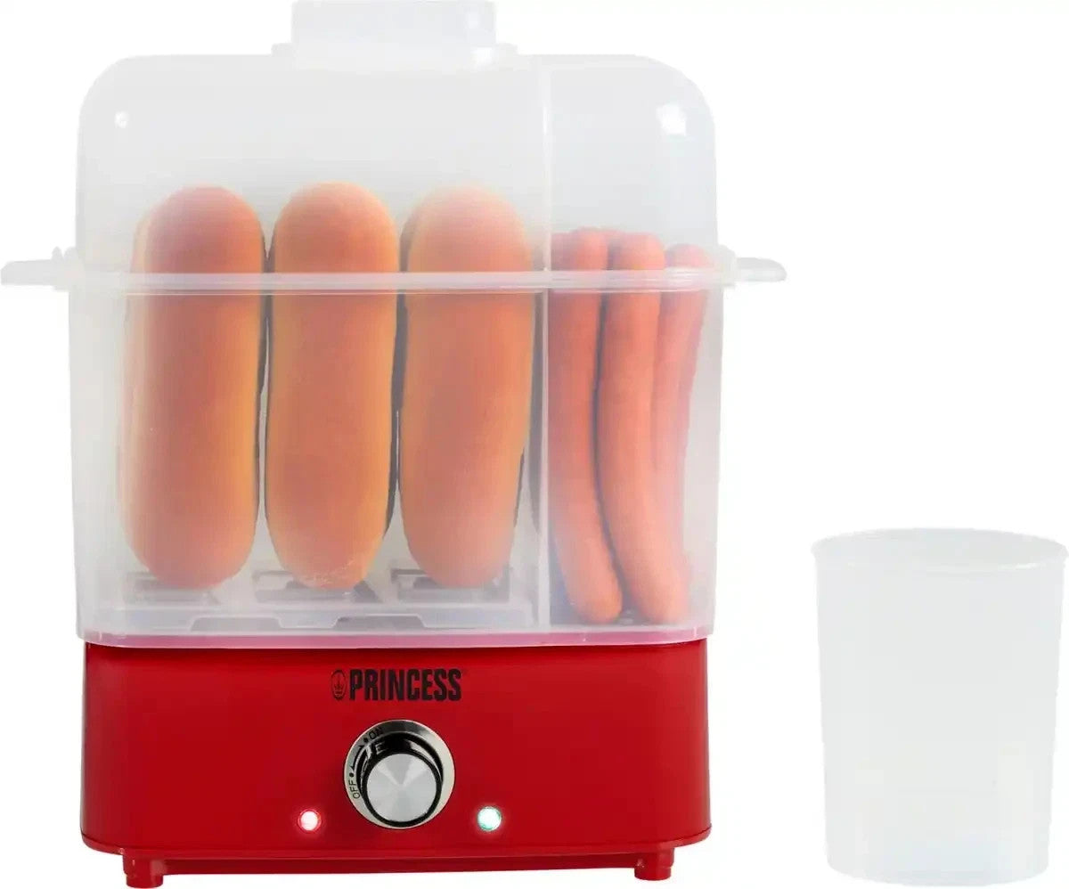 Princess Hot Dog Maker & Eierkoker 2-in-1 - Voor 6 Hotdogs en 8 Eieren met Broodjeswarmer