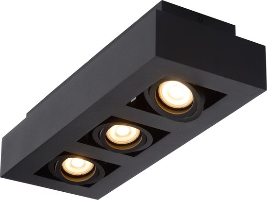 Lucide XIRAX - Plafondspot (Plafondlamp) - LED Dim naar warm - GU10 (MR16) - 3x5W 2200K/3000K - Zwart