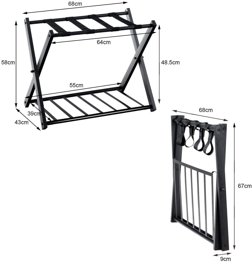 Coast set van 2 standaard bagagerekken - Dubbellaags bagagehouders - Max. 60KG - 68 x 43 x 58 cm - Zwart