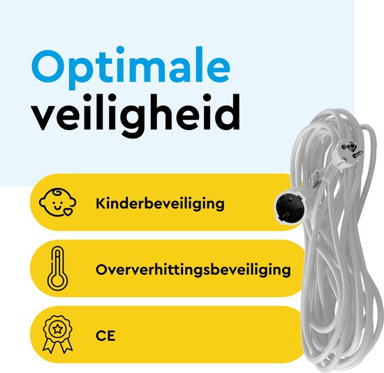 BRASQ Verlengsnoer 5 meter Wit - Verlengkabel met randaarde - Verlengkabel voor binnen