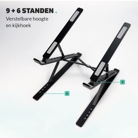 LURK® laptop standaard verstelbaar – Ergonomische Laptophouder – Opvouwbaar – Notebook/boek/tablet – Aluminium – 11 t/m 17 inch - Zwart