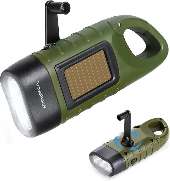 Travelhawk Opwindbare Zaklamp - Led Knijpkat met Dynamo - Handmatig zonder Batterij Oplaadbaar - Noodpakket