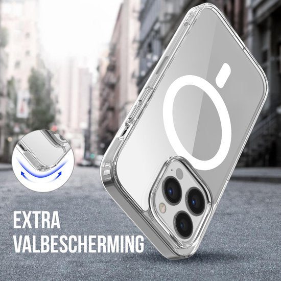 Podec Magsafe Hoesje Geschikt voor iPhone 12 Pro Max - Met 3x Screenprotector + 3x Cameraprotector - Magnetisch met Ring Doorzichtig - Telefoonhoesje Transparant Case