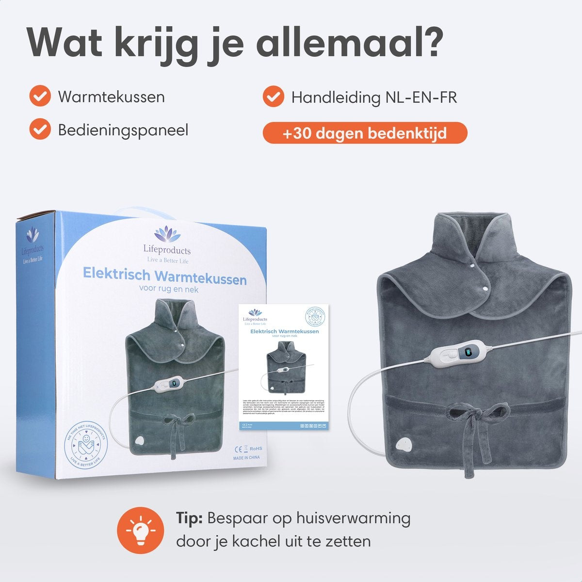 Warmtekussen - Elektrisch Kussen met 9 Warmtestanden - Elektrische Warmte Mat - Verwarmd Nek Schouder en Onderrug - 100W