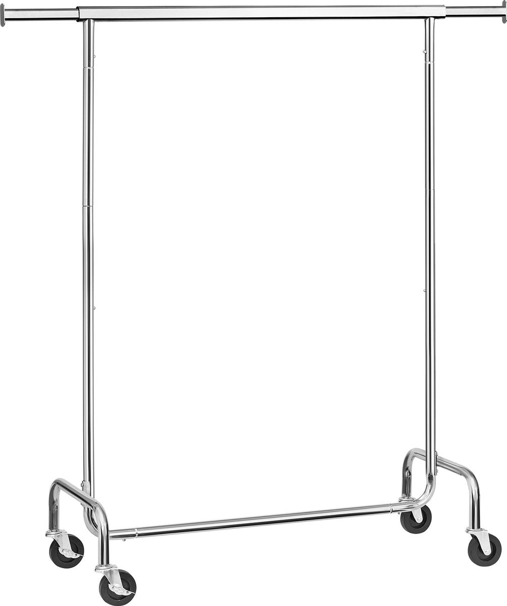 O'DADDY® Kledingrek op Wieltjes  - Verstelbare & Uitschuifbare kledingstang - Verstelbare Hangstang - Stabiel tot 130 kg - Zilver