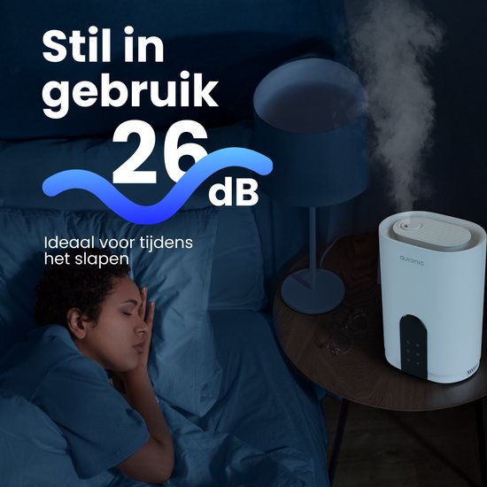 Auronic Luchtbevochtiger - 4 Liter - 40m2 - Geschikt voor Woonkamer, Kantoor, Slaapkamer, Babykamer en Meer - Met Aromatherapie - BPA-Vrij - Wit