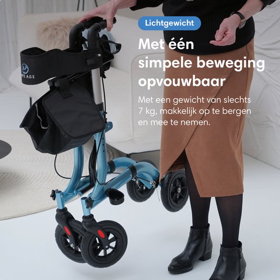 SafeLife® Rollator lichtgewicht en opvouwbaar - zitfunctie - voor binnen en buiten - Rugleuning en wandelstok houder - Blauw