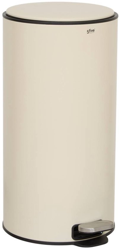 5Five Prullenbak/pedaalemmer Delta - beige - metaal - 30 liter - 39 x 33 x 62 cm - keuken afvalbak