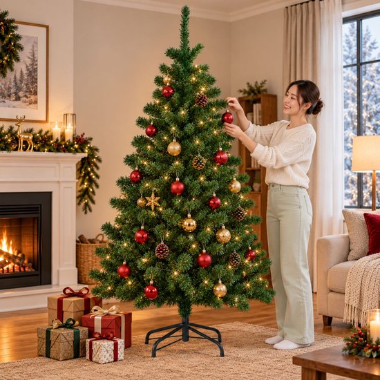 Arti Casa Kunstkerstboom 180 cm - Kunst Kerstboom met Boom Voet - 650 Takken - Kerstdecoratie voor Binnen - Groen