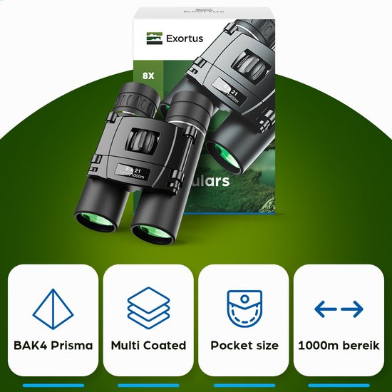 Exortus® FMC Compacte Verrekijker voor Volwassenen & Kinderen – Spotting Scope Telescoop 8x21 – Met Draagtas & Nekkoord – Vogel Spotten, Reizen, Jagen