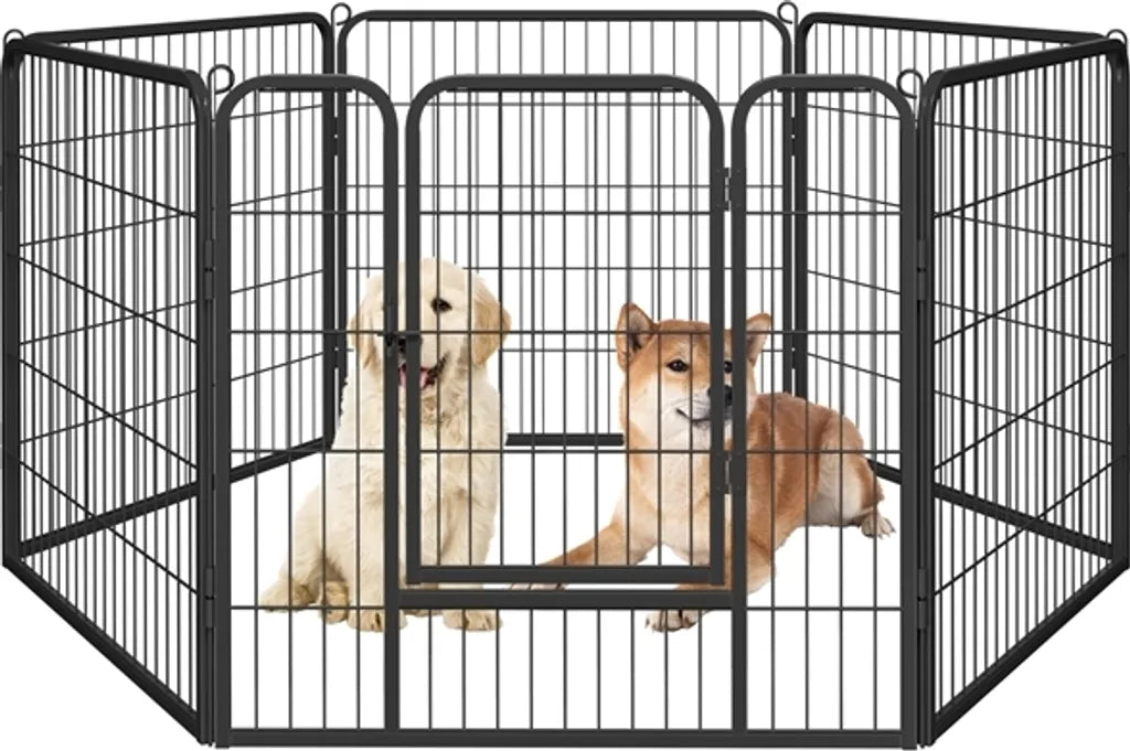 Yaheetech Puppyhek 6 Panelen met Deur - Zwart - 164 x 83 x 80 cm