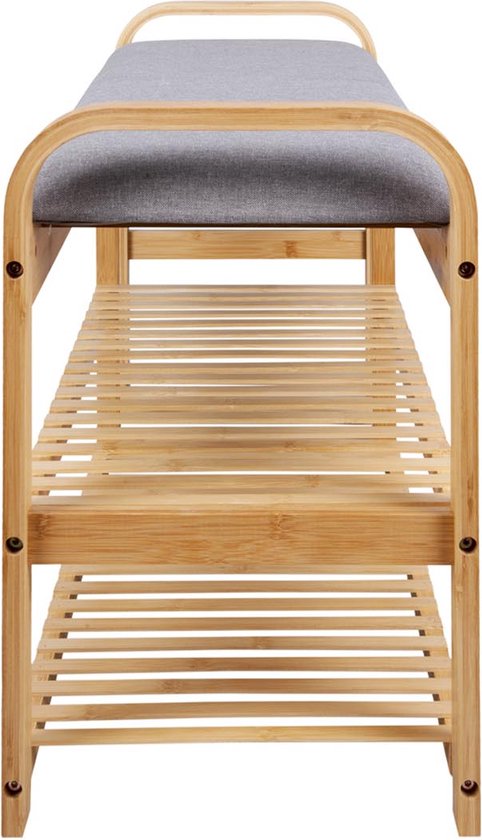 Leitmotiv Bank Arch - Bamboe met Grijs Kussen - 100x33x50 cm - Modern/Scandinavisch