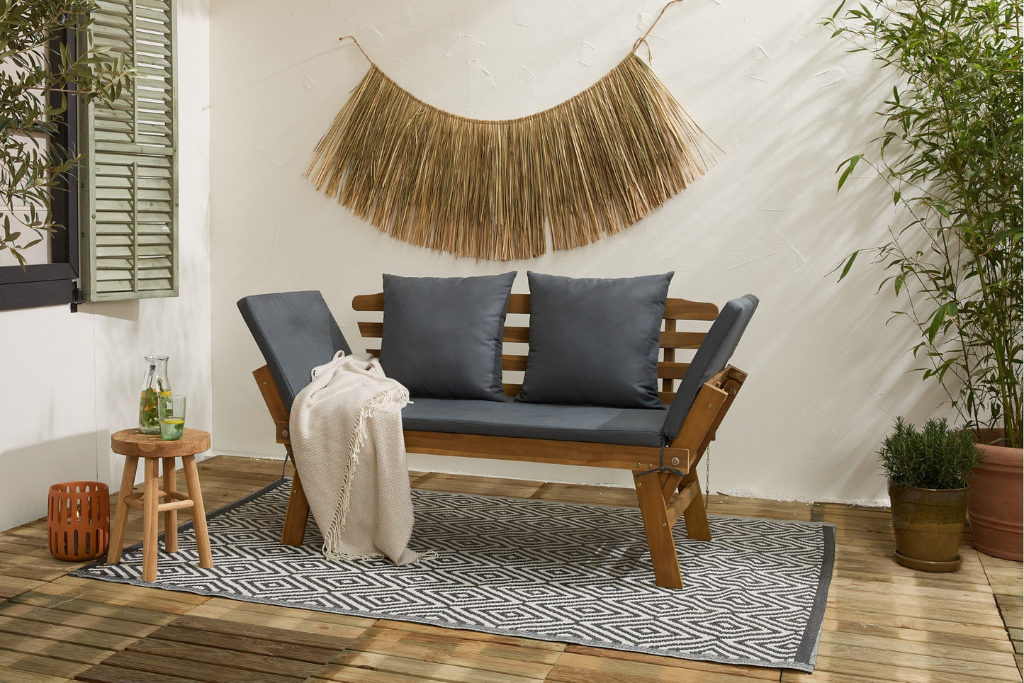 Lifa Garden Tuinbank met Ligfunctie - Incl kussens - 2-Persoons - Max. 220 kg - 130 x 68 x 78 cm - Antraciet