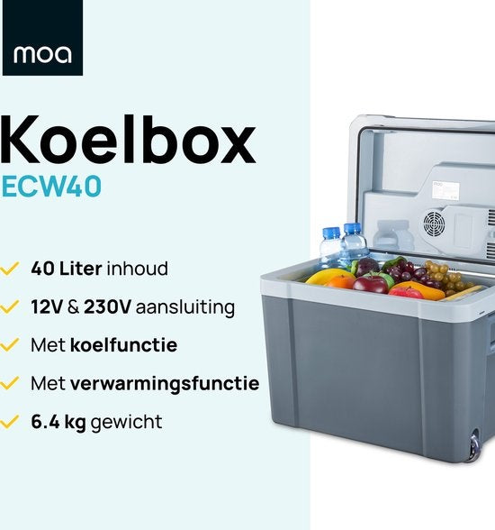 MOA Elektrische Koelbox – Warmte- & Koelfunctie – 12V/230V – 40 Liter – 39 x 29 x 58 cm – Grijs