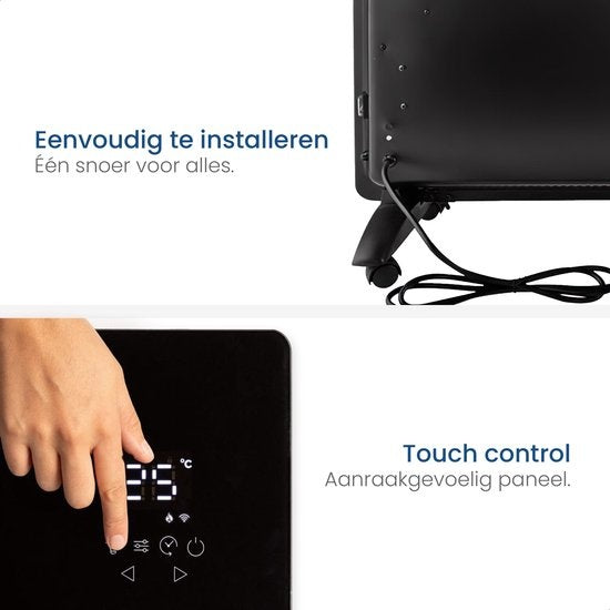 Gologi Elektrische Convectorkachel – 2000W – Thermostaat, App & Touchbediening – 42,3 x 33 x 11,5 cm – Zwart